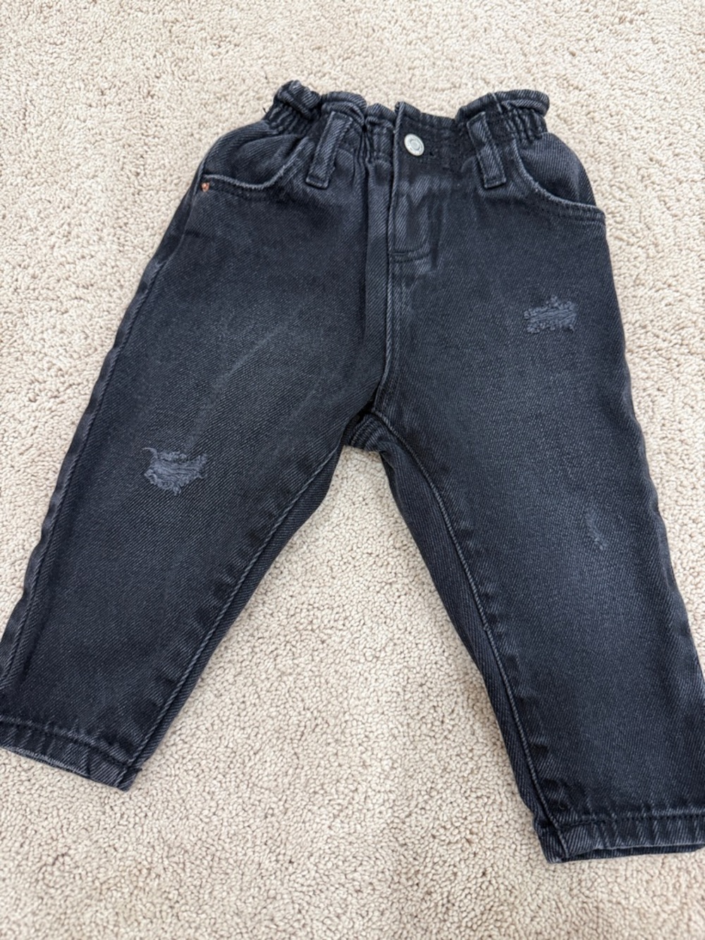 Zara Black Elastic-Waist Denim Jeans